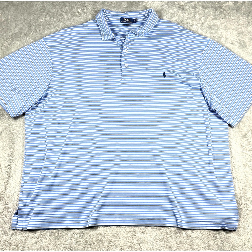 Ralph Lauren Golf Polo Pima Cotton Blue Pony Men's 4XB Blue Stripe Short Sleeve